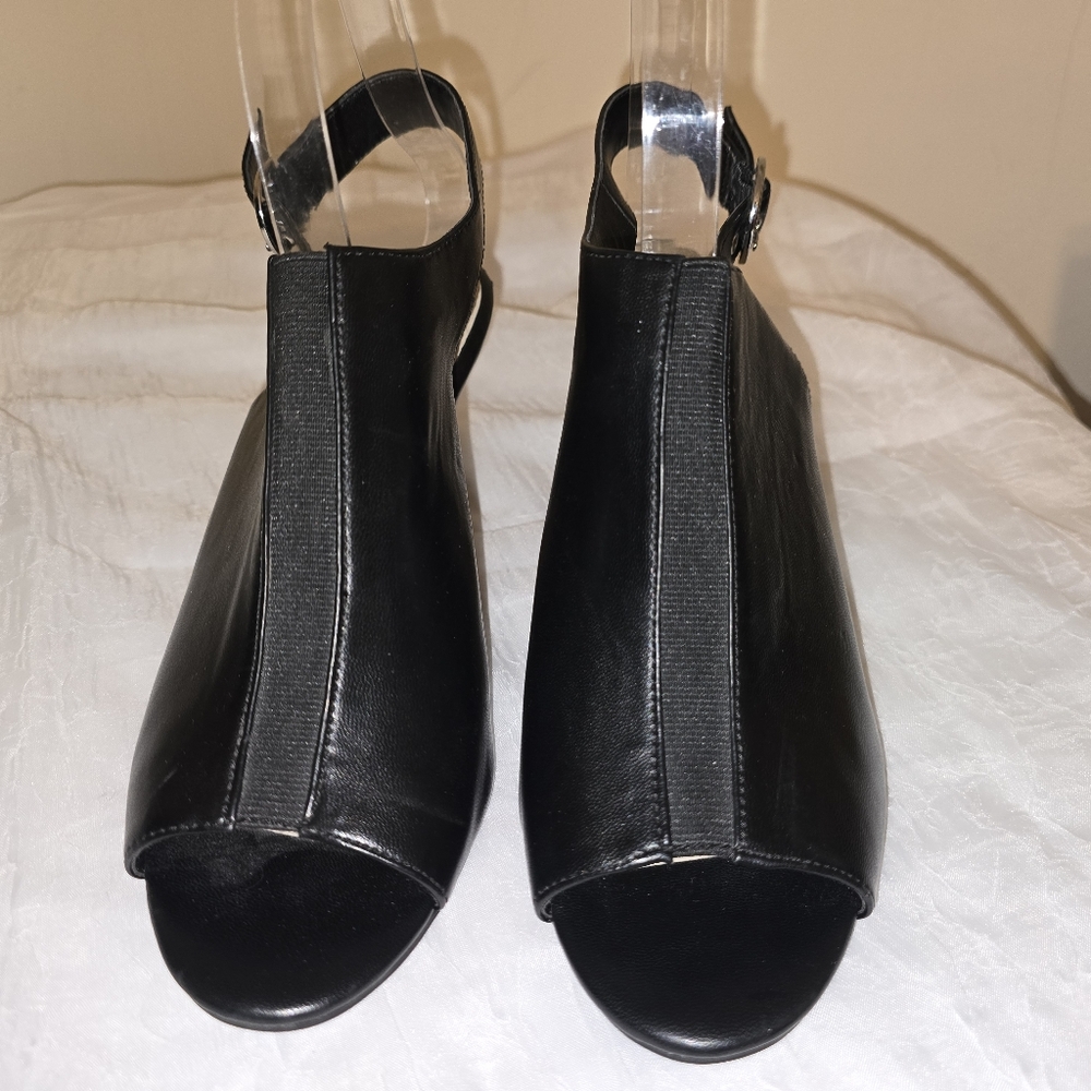 Alfani Step n Flex peep toe open back heels in black. Adjustable - 3” heel -8M